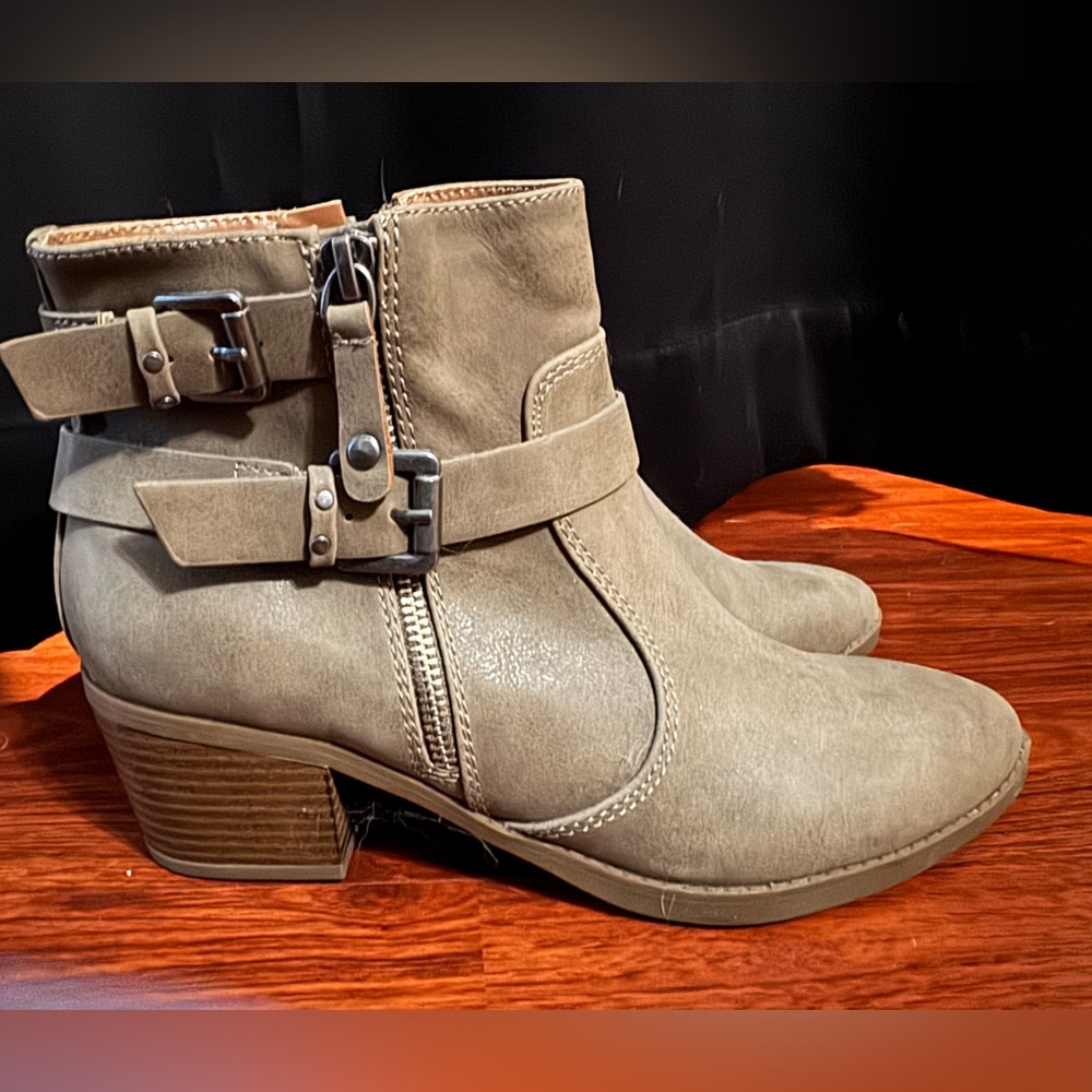 NEW- Indigo Taupe Ankle Boots with Buckle Detail-